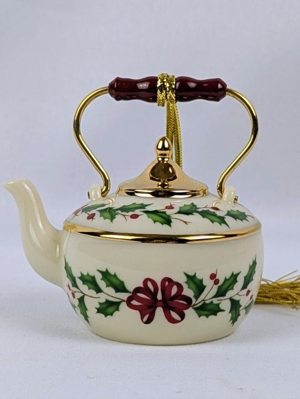 Lenox Holiday Tea Kettle Porcelain Ornament Christmas Holiday Gift Boxed
